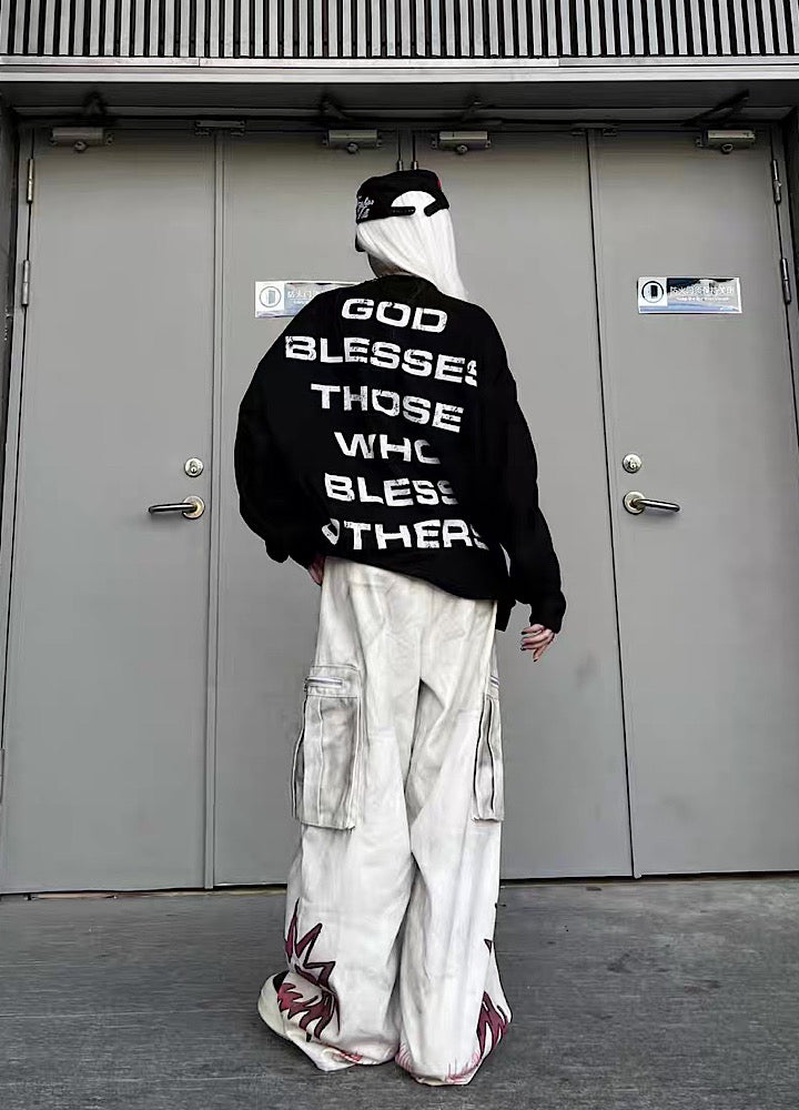 【TR BRUSHSHIFT】Red cross front design with initials on the back Loose long-sleeved T-shirt  TB0061
