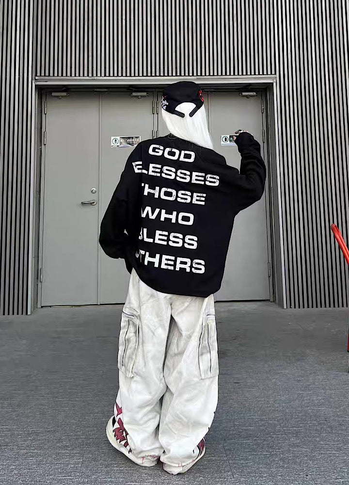 【TR BRUSHSHIFT】Red cross front design with initials on the back Loose long-sleeved T-shirt  TB0061