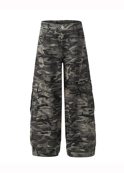 【TR BRUSHSHIFT】Loose-tuck wide silhouette design basic camouflage cargo pants  TB0059