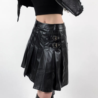 【Rouge】Buckle belt design basic ruffle skirt  RG0012