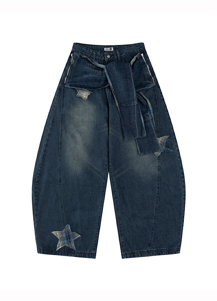 【Take off】Waist-changing design wide balloon silhouette denim pants  TO0034