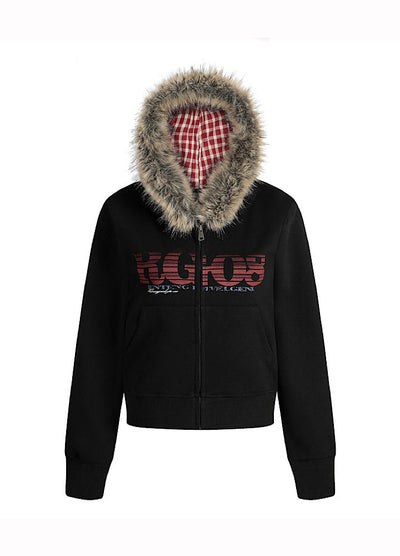 【Take off】Checkered lining fur hoodie Y2K jacket hoodie  TO0029