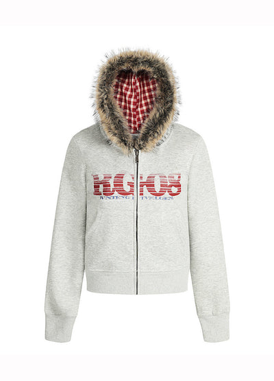【Take off】Checkered lining fur hoodie Y2K jacket hoodie  TO0029