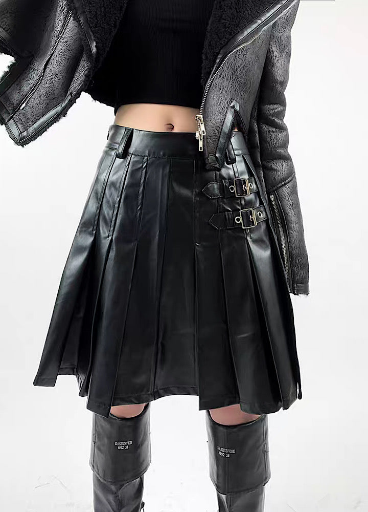 【Rouge】Buckle belt design basic ruffle skirt  RG0012