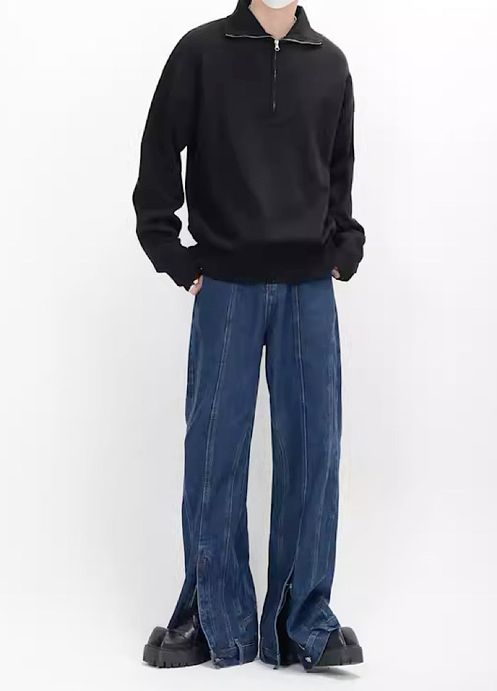 【LUCE GARMENT】Low-rise silhouette simple half-zip sweater  LG0043