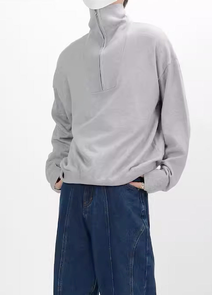 [LUCE GARMENT]Low-rise silhouette simple half-zip sweater LG0043