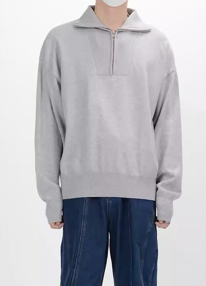 【LUCE GARMENT】Low-rise silhouette simple half-zip sweater  LG0043