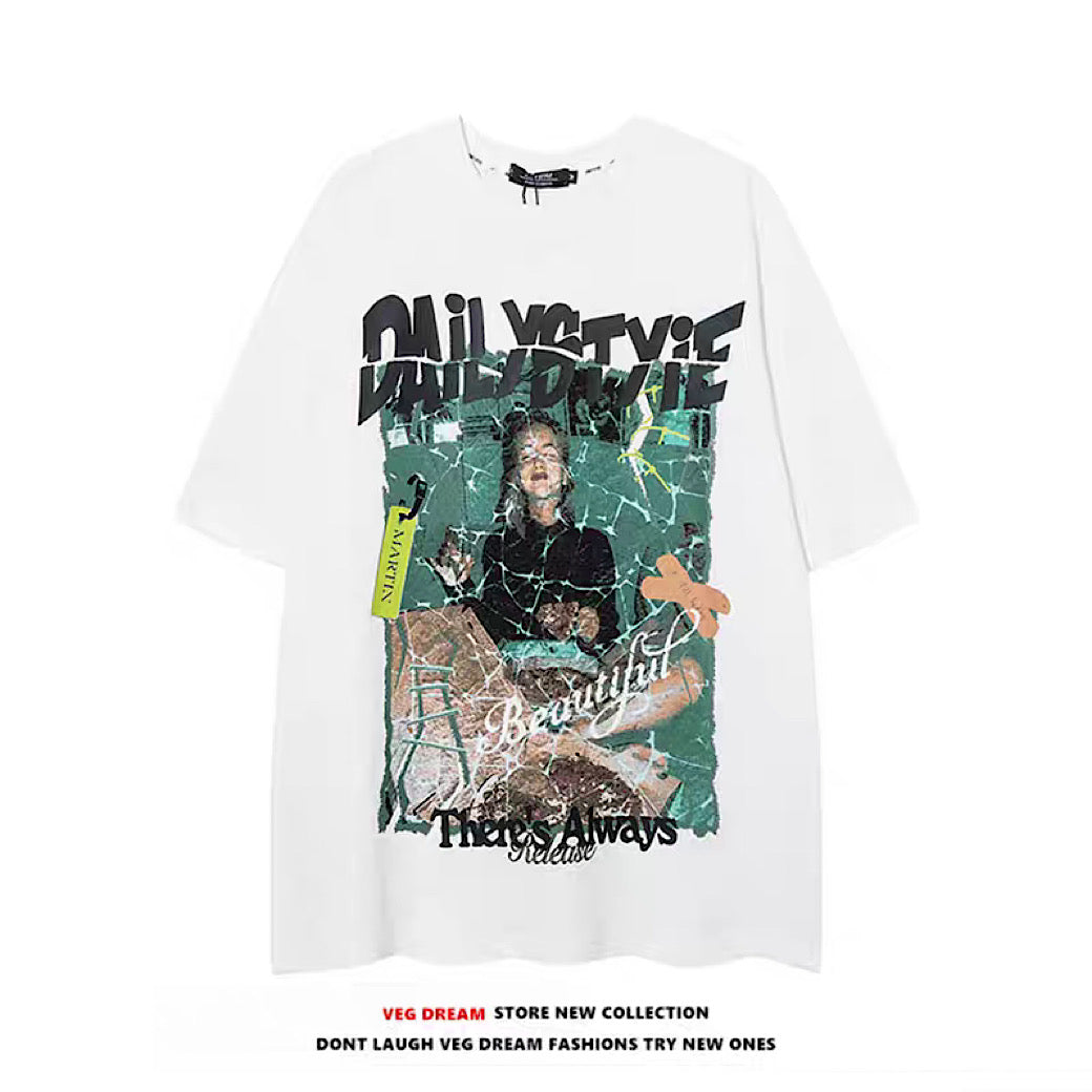 [VEG Dream] Grunge street design graphic short sleeve T-shirt VD0223