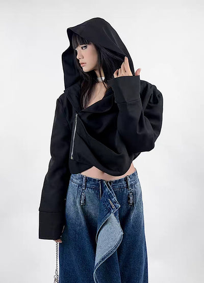 【Rouge】Magic hat style design frill silhouette zip hoodie  RG0015