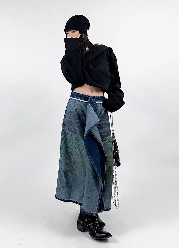 [Rouge] Reversible 2way design straight denim skirt RG0017
