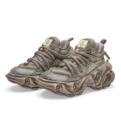 【6/14新作】Dirt gray silver dull color gimmick wide sneakers  HL3152