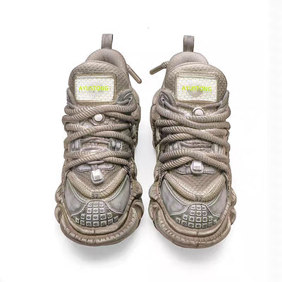 【6/14新作】Dirt gray silver dull color gimmick wide sneakers  HL3152
