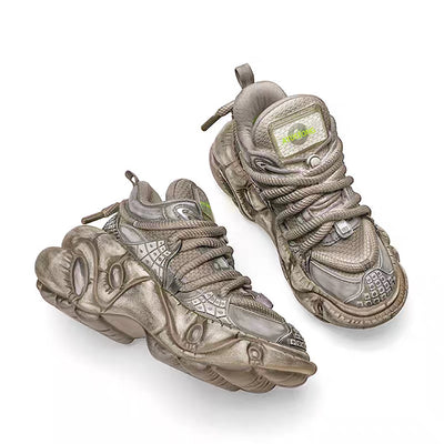 【6/14新作】Dirt gray silver dull color gimmick wide sneakers  HL3152