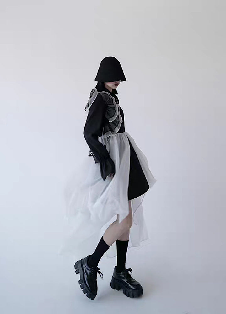 【CHICSKY】Translucent ruffle design beautiful silhouette skirt dress  CH0018