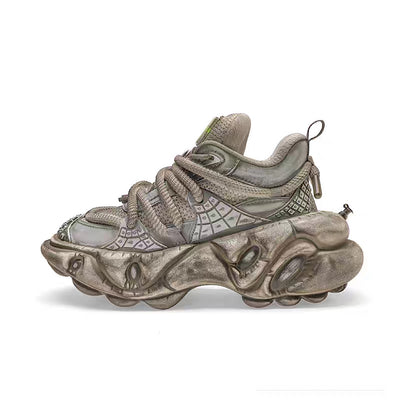 【6/14新作】Dirt gray silver dull color gimmick wide sneakers  HL3152