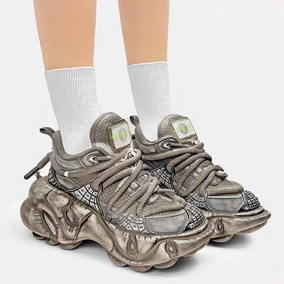 【6/14新作】Dirt gray silver dull color gimmick wide sneakers  HL3152