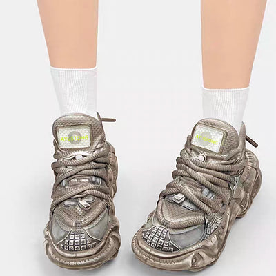 【6/14新作】Dirt gray silver dull color gimmick wide sneakers  HL3152