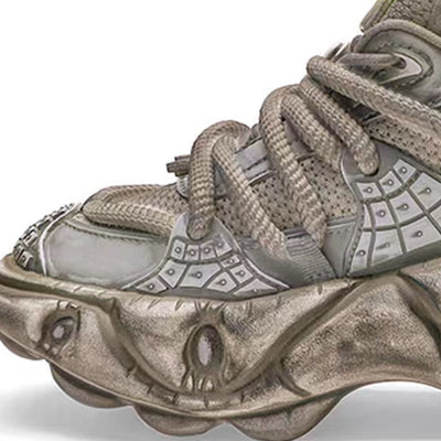 【6/14新作】Dirt gray silver dull color gimmick wide sneakers  HL3152