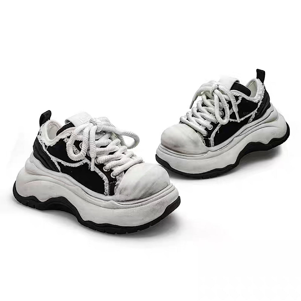 【6/14新作】Dirty mid-length distressed monotone basic platform sneakers  HL3154