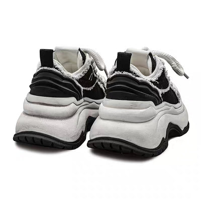 【6/14新作】Dirty mid-length distressed monotone basic platform sneakers  HL3154