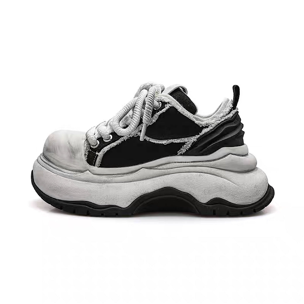 【6/14新作】Dirty mid-length distressed monotone basic platform sneakers  HL3154