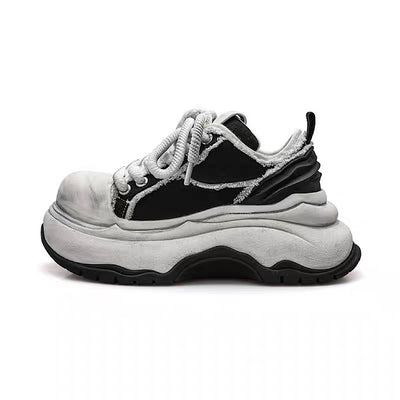 【6/14新作】Dirty mid-length distressed monotone basic platform sneakers  HL3154