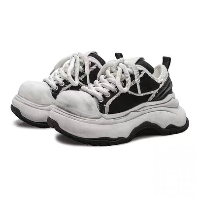【6/14新作】Dirty mid-length distressed monotone basic platform sneakers  HL3154