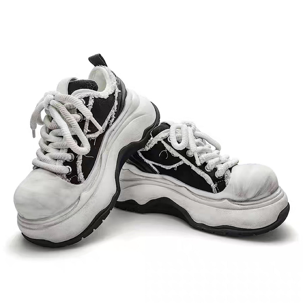 【6/14新作】Dirty mid-length distressed monotone basic platform sneakers  HL3154