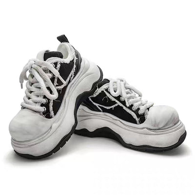 【6/14新作】Dirty mid-length distressed monotone basic platform sneakers  HL3154