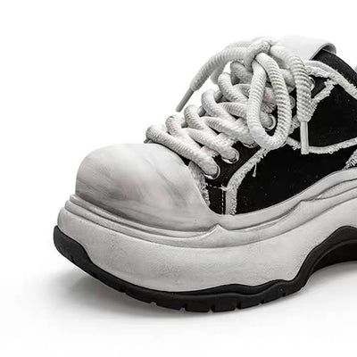 【6/14新作】Dirty mid-length distressed monotone basic platform sneakers  HL3154