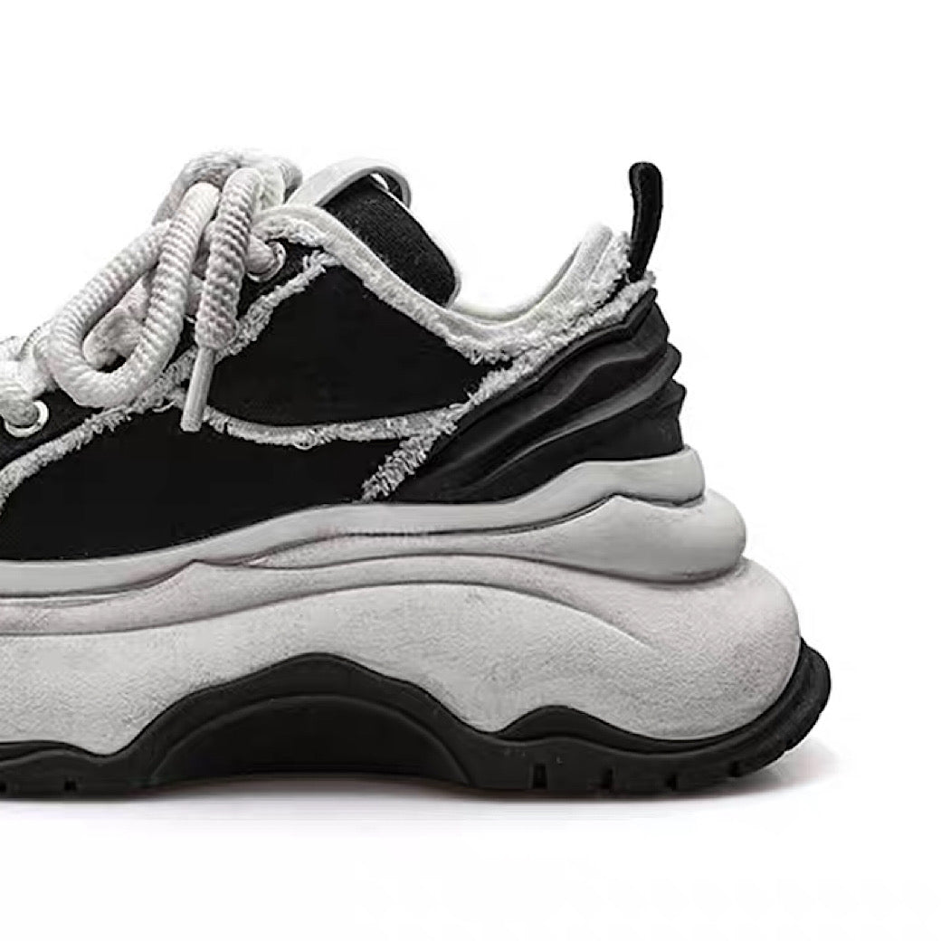 【6/14新作】Dirty mid-length distressed monotone basic platform sneakers  HL3154