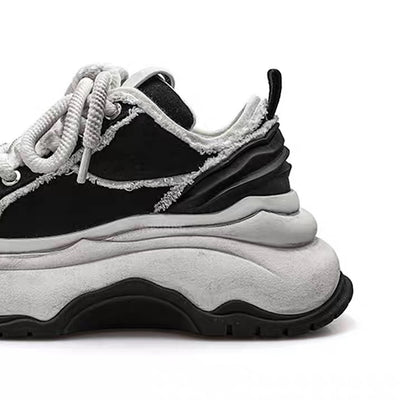 【6/14新作】Dirty mid-length distressed monotone basic platform sneakers  HL3154