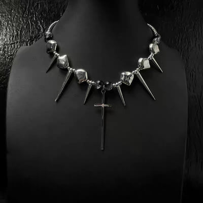 【6/14新作】Spiky Cross Plus Design Neckline Necklace  HL3158