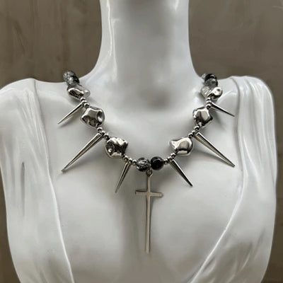 【6/14新作】Spiky Cross Plus Design Neckline Necklace  HL3158