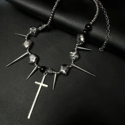 【6/14新作】Spiky Cross Plus Design Neckline Necklace  HL3158