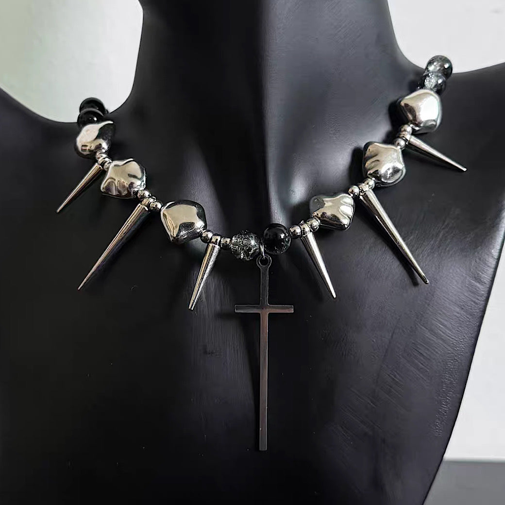【6/14新作】Spiky Cross Plus Design Neckline Necklace  HL3158