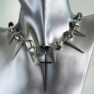 【6/14新作】Spiky Cross Plus Design Neckline Necklace  HL3158