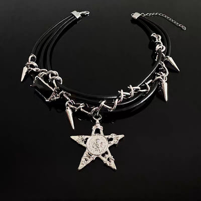 【6/14新作】Leather cord and alloy design double silhouette necklace  HL3159