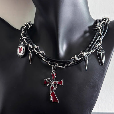 【6/14新作】Red Cross Design Blood Silhouette Necklace  HL3160