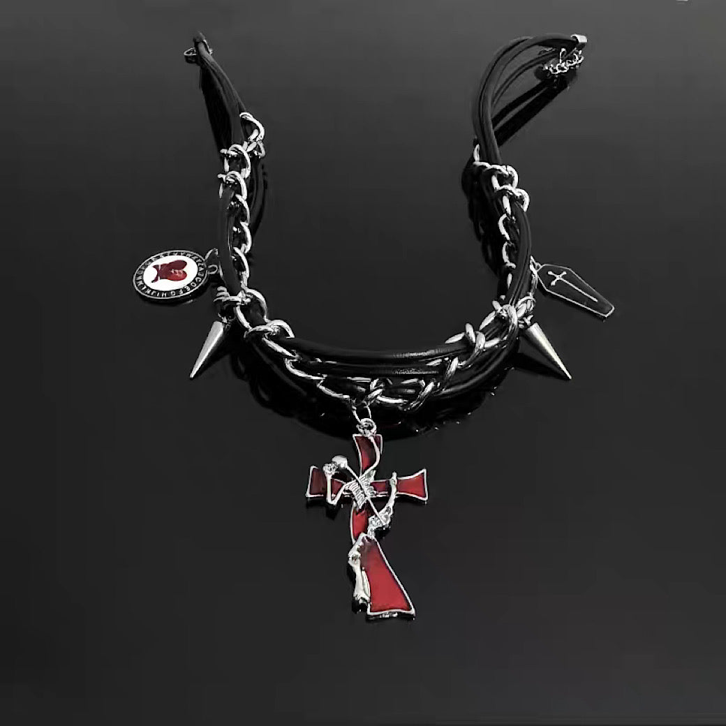 【6/14新作】Red Cross Design Blood Silhouette Necklace  HL3160