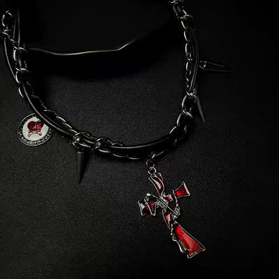 【6/14新作】Red Cross Design Blood Silhouette Necklace  HL3160