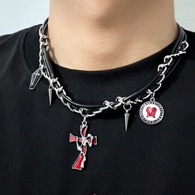 【6/14新作】Red Cross Design Blood Silhouette Necklace  HL3160