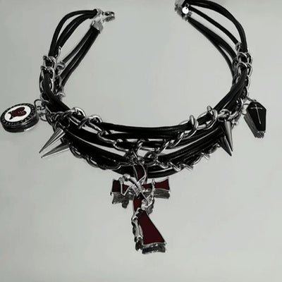 【6/14新作】Red Cross Design Blood Silhouette Necklace  HL3160