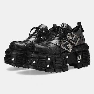 Double-strap black platform sneaker boots  HL3248