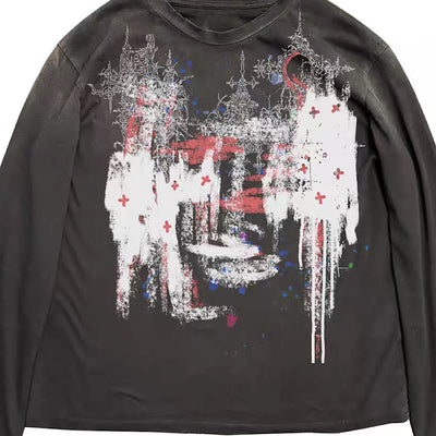 【6/14新作】Vintage Blood Dirt Front Design Long Sleeve T-Shirt  HL3167