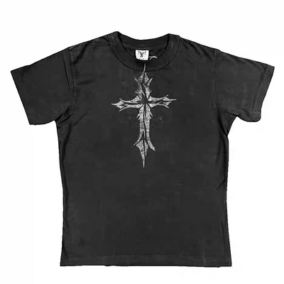 【6/14新作】Grunge fade design cross style tight short sleeve T-shirt  HL3168
