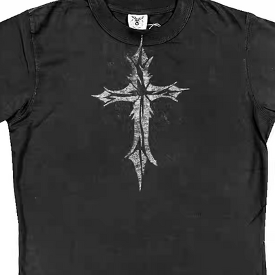 【6/14新作】Grunge fade design cross style tight short sleeve T-shirt  HL3168