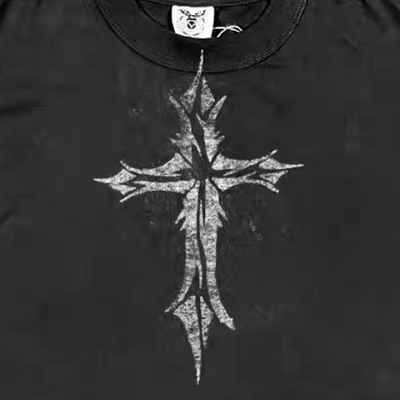 【6/14新作】Grunge fade design cross style tight short sleeve T-shirt  HL3168