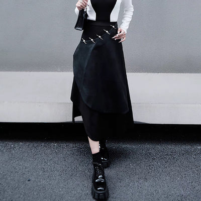 【CHICSKY】Gimmick leather design straight silhouette black skirt  CH0023
