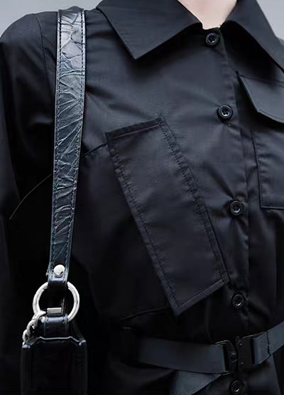 【CHICSKY】Slim silhouette ruffle noble design black shirt  CH0024